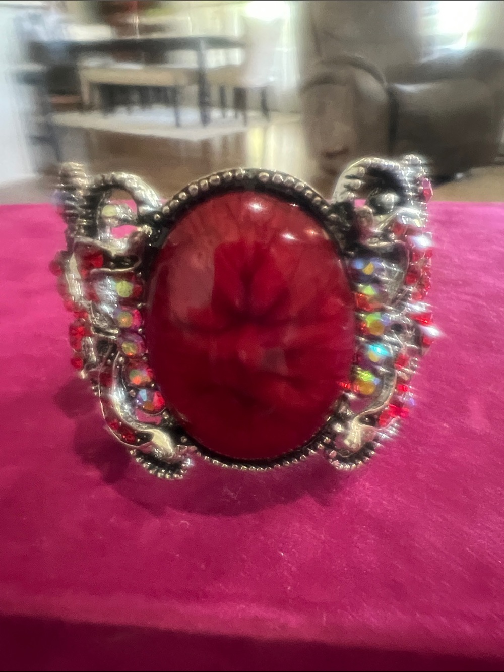 Red Stone Silver-Tone Cuff Bracelet - Women Jewelry